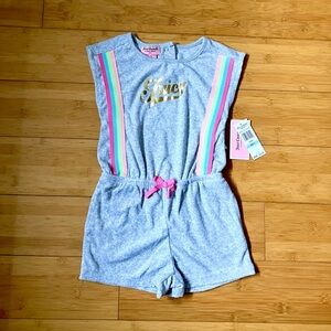 NWT Girls Size 5 Juicy Couture Gray Terry Romper Outfit with Rainbow Stripes